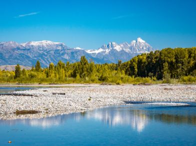 views of the grand tetons from the snake river