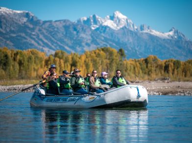 raft with views of the tetons from the snake river