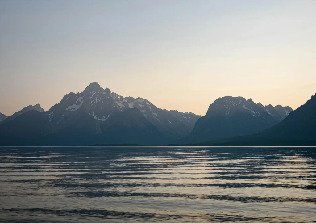 river and mountains at twilight near jackson hole