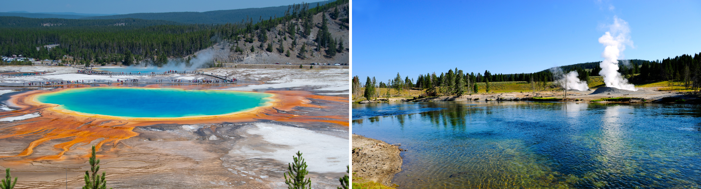 Grand Prismatic Spring and Yellowstone geysers in Yellowstone National Park.