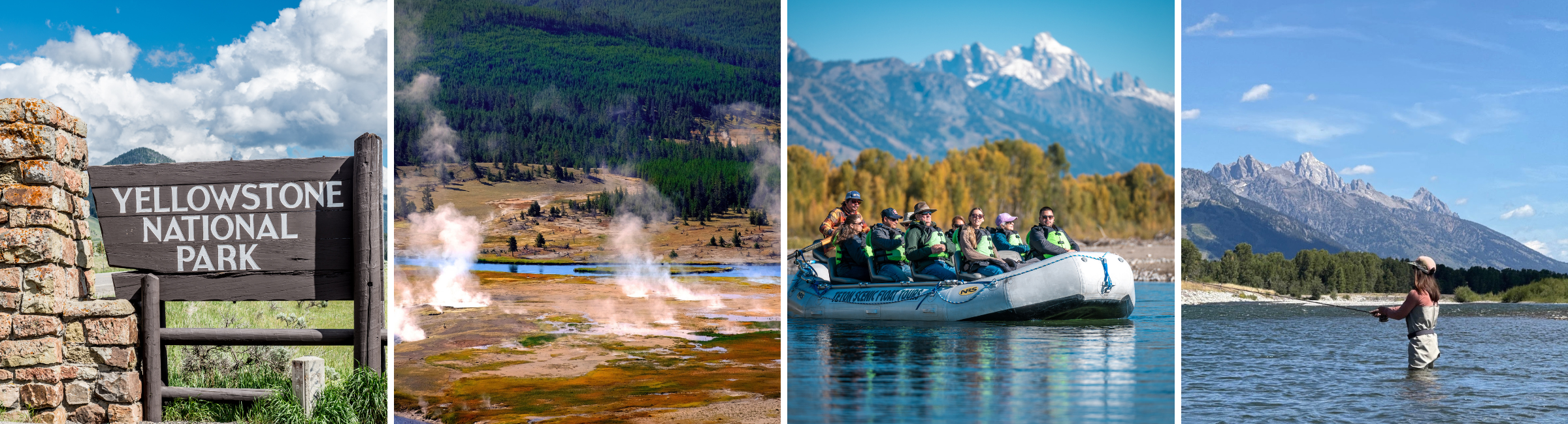 collage of photos across west yelowstone and the tetons.